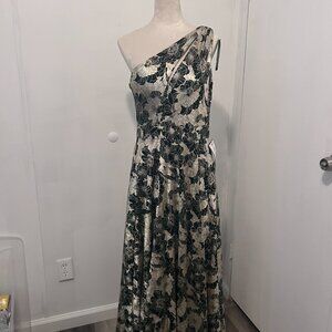 Gwen" Betsy&Adam Long One Shoulder Foil Flower Dress